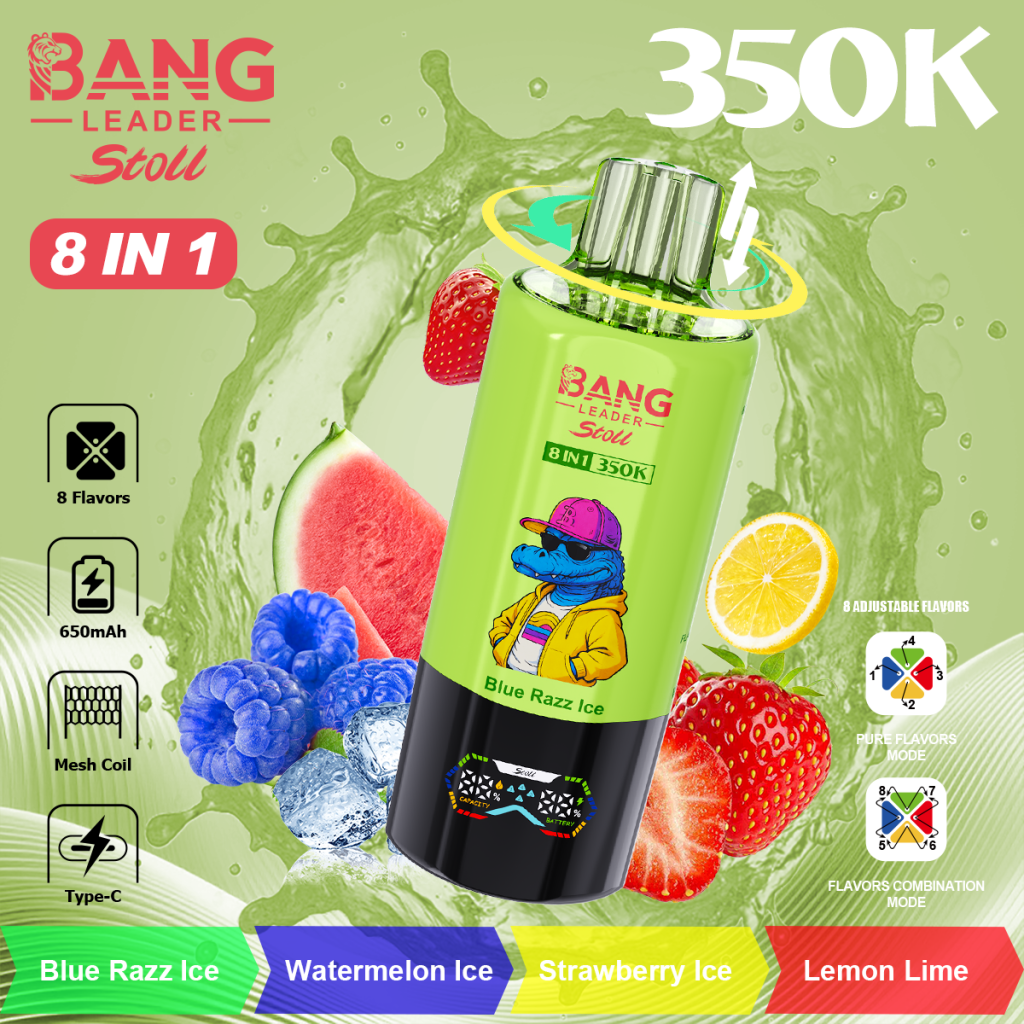 Bang Leader 350K Puffs 8-in-1 Prefilled Vape | 8 Flavors in 1 Device, Rechargeable, 3% 5%